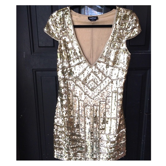bebe | Dresses | Bebe Gold Sequin Art 